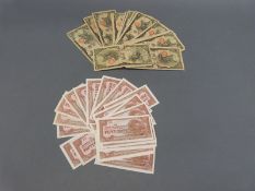 A collection of Japanese 'puppet bank' 10 yen notes together with occupation notes 50 yen