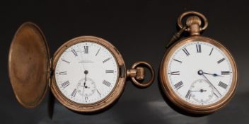 Two gold plated keyless winding pocket watches both with subsidiary seconds dials and Roman