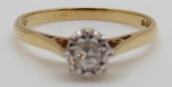 An 18ct gold ring set with a diamond of approximately 0.14ct, 2.