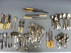 A quantity of silver plated cutlery etc including hallmarked handled button hooks and Stroud spoons