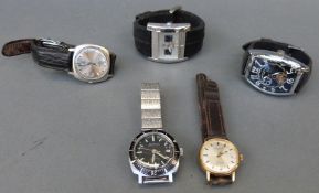 Five gentleman's wristwatches comprising Seiko automatic, Seawatch, Rotary,