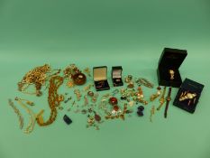 A collection of costume jewellery including Mizpah, cufflinks, earrings, beads,