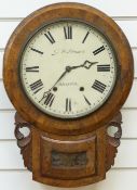 A mid to late 19thC American wall clock, the 8 day brass movement by S.