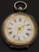 A silver ladies pocket watch with Roman numerals,