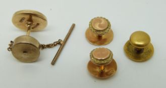 Two French 18ct rose gold stud with engine turned decoration, a French 18ct gold stud (2.