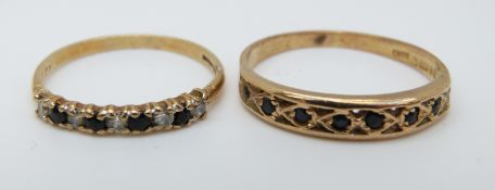 A 9ct gold ring set with sapphires and a 9ct gold ring set with sapphires and cubic zirconia (size