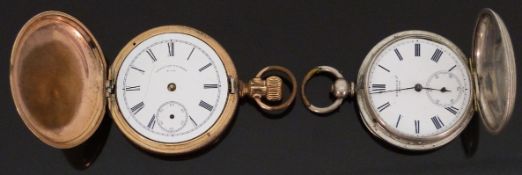 Two gentleman's full hunter pocket watches one hallmarked silver with Roman numerals and subsidiary