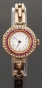9ct gold ladies wristwatch with blued hands, Arabic numerals,
