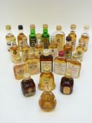 Twenty-two Scotch whisky miniatures including Macleod's 8 year, Dewar's, Dimple,