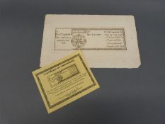 Italy Finanze Torino 200 lire unissued, with certificate, dated 1746,