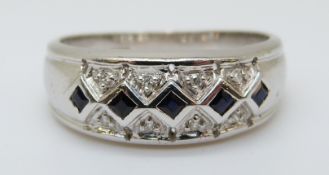 A 9ct white gold ring set with sapphires and diamonds (size N)