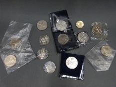 Eight various £5 commemorative crowns together with Isle of Man crown,