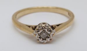 A 9ct gold ring set with a diamond in a star setting, 2.