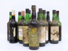 Fourteen 70/75cl bottles of vintage sherry, most with missing labels but including Sandeman,
