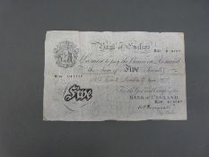 Kenneth Oswald Peppiatt 1947 Black on White £5 note. M38 013157.