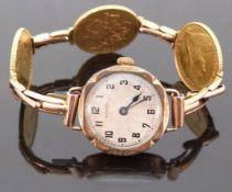 Rolex 9ct gold ladies wristwatch with blued hands and Arabic numerals,
