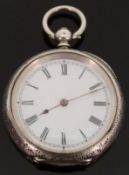 A continental silver pocket watch with Roman numerals,