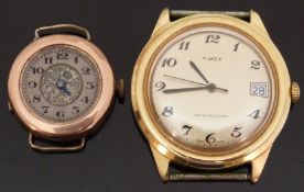 9ct gold ladies wristwatch with engraved dial,