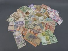 Over 70 used world bank notes including USA, Egypt, Turkey, Ireland, New Zealand,