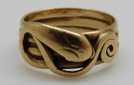 A yellow metal Victorian ring in the form of a snake, 5.