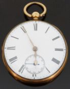 An 18ct gold gentleman's pocket watch with subsidiary seconds dial, gold hands,