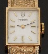 Tudor 9ct gold ladies wristwatch with two tone hands and baton markers,
