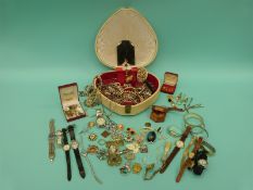 A collection of costume jewellery to include Victorian, named items, glass beaded necklace,