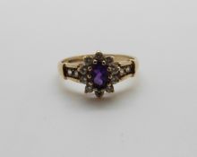 A 9ct gold ring set with an amethyst, 2.