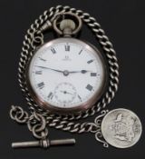 Omega hallmarked silver keyless winding open faced pocket watch with subsidiary seconds dial,