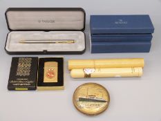 Parker pen, compact, cigar and holder,