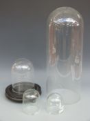 Four various glass clock domes, 51cm tall, 20cm diameter,