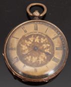 C Lannier 18ct gold ladies pocket watch with engraved decoration to case and dial,