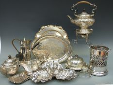 A collection of plated ware including a Walker and Hall triform shell dish,