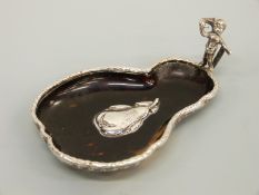 A Victorian hallmarked silver mounted pear shaped tortoiseshell trinket dish,