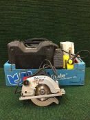 A box of air compressor, cased Skill saw, electric hammer drill, Spall electric sander,