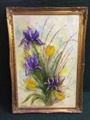 Three gilt framed oils on panels - Still lifes by T.