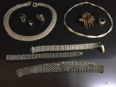 Three necklaces and two bracelets, all stamped 925,