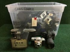A box of assorted cameras, equipment such as Kodak, Fuji,