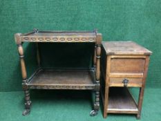 An oak two tier trolley and an oak sewing box