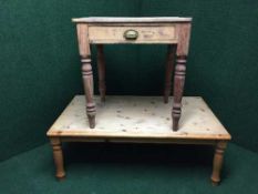 An Edwardian pine kitchen table fitted a drawer,