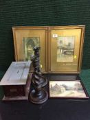 Two gilt framed antiquarian prints - Durham Cathedral by C. Manning, Exeter cathedral by J. G.