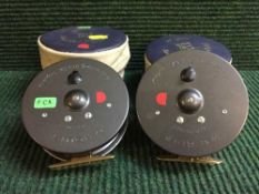 Two Hardy Brothers cased Marquis salmon number 2 fishing reels