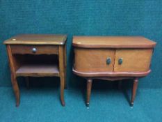 An oak bedside stand fitted a drawer and a teak double door cabinet