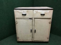 A mid twentieth century metal double door cabinet fitted with two drawers