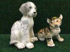 Two USSR figures of a tiger cub and a seated puppy