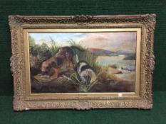 After George Armfield : Two dogs in a marshland, oil on canvas, framed.