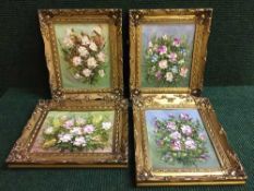 Six gilt framed oils on panels - Still lifes by T.
