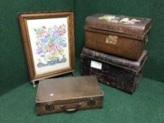 An oak framed embroidered fire screen,