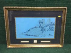 A gilt framed colour print - View of Durham Cathedral by A.W.