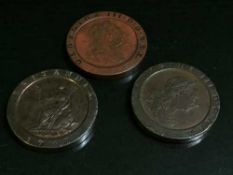 Three George III Two Pence coins,